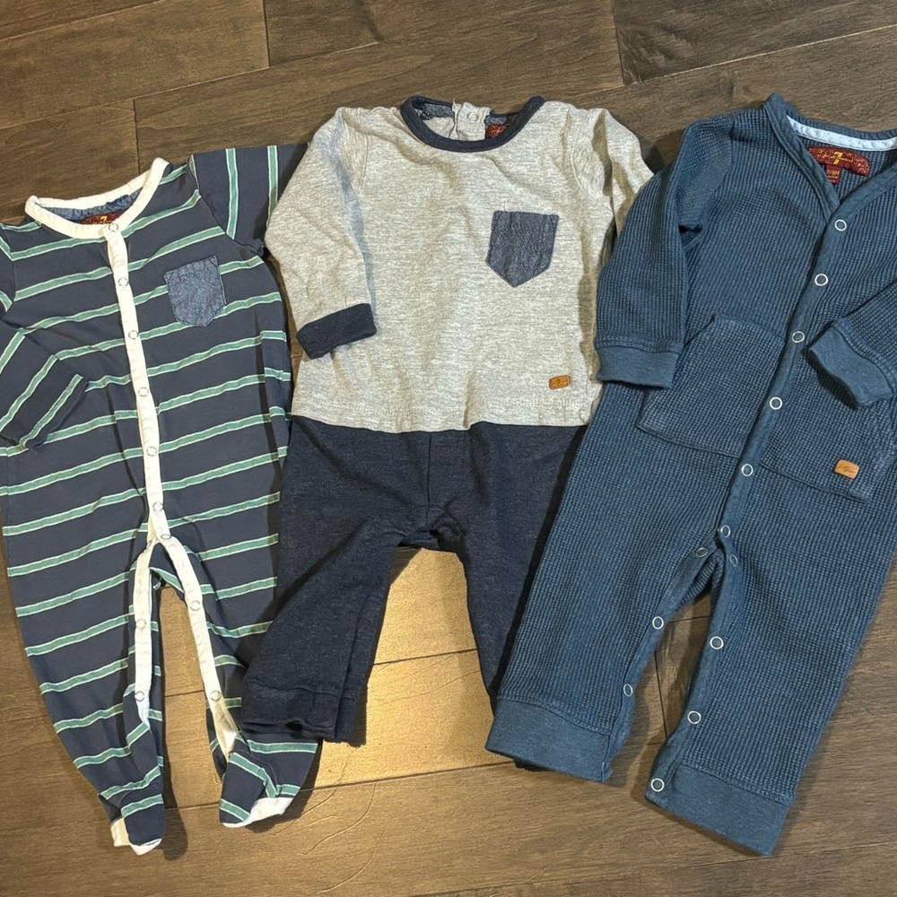 Baby 7 FOR ALL MANKIND 6-9 Month Long Sleeve Waffle Knit Bodysuit Sleeper Bundle